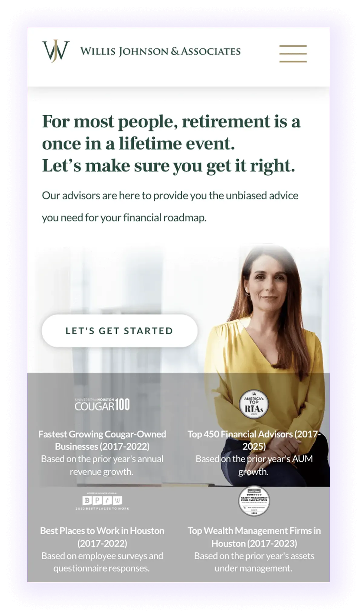 example of mobile-optimized financial advisor website