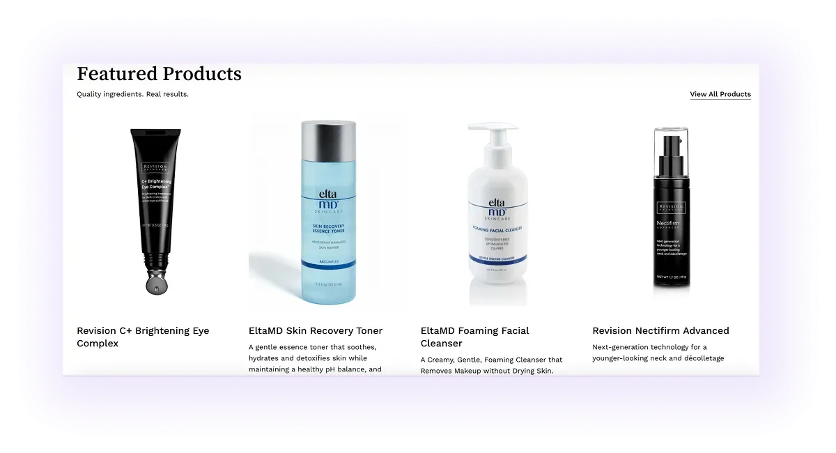 featured products block on a dermatology website