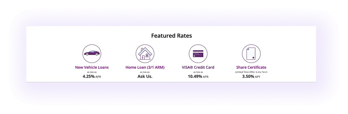 Featured rates block on a financial advising services website