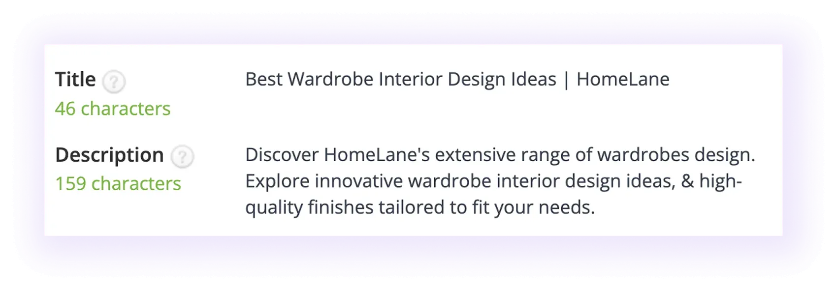 well-optimized meta title and description for Interior Design SEO