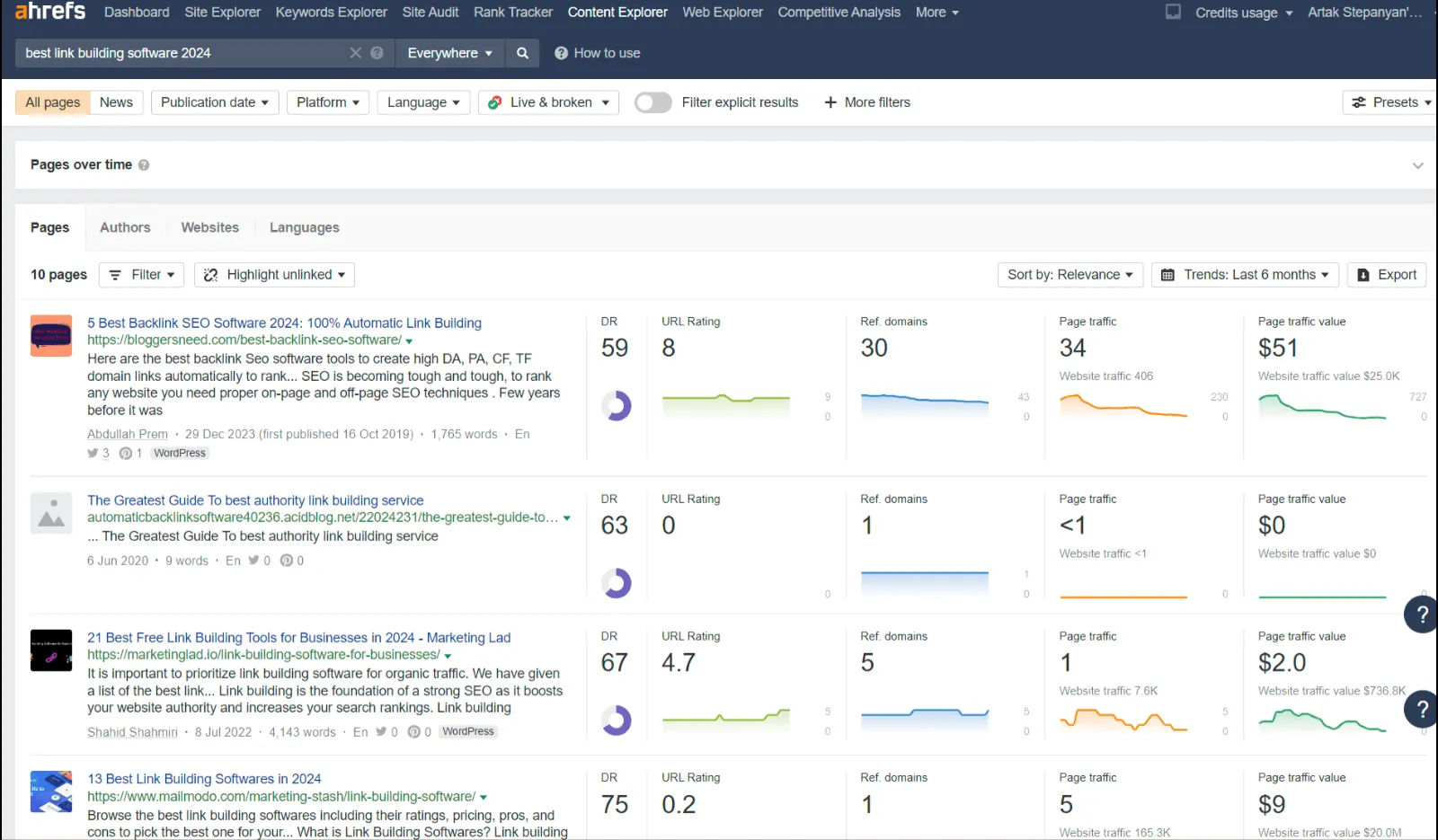 Ahrefs link building software