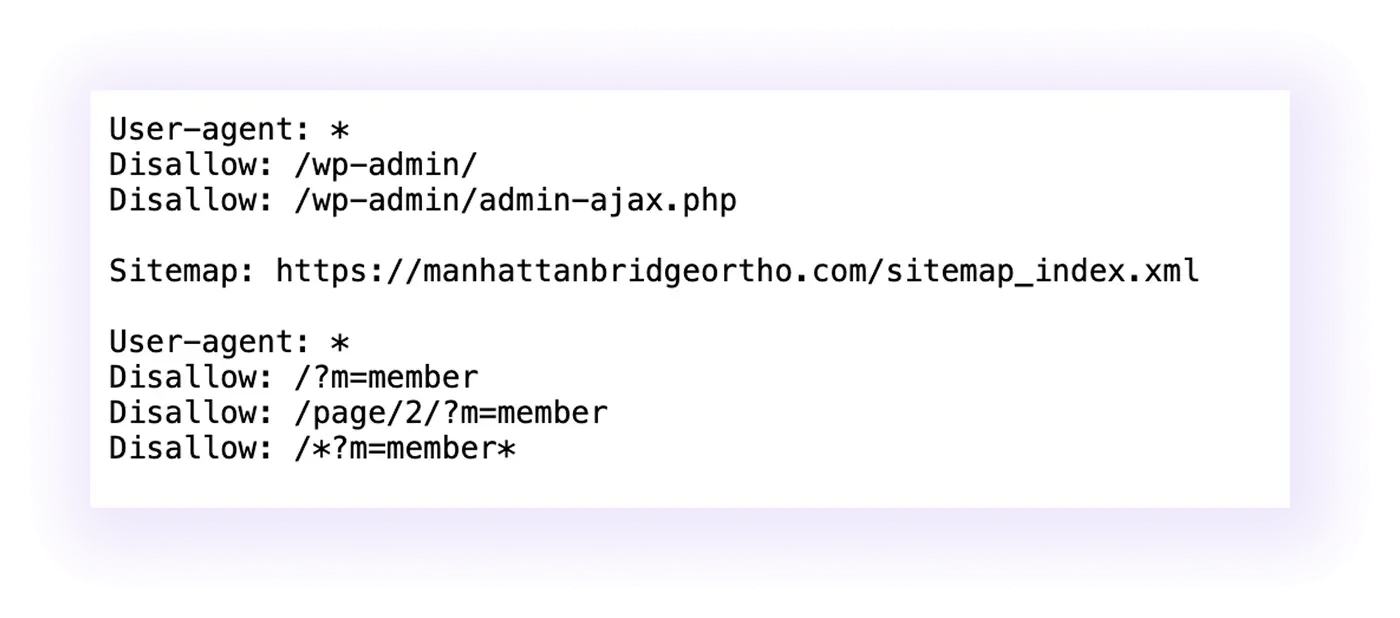 robots.txt example of an orthodontic clinic website