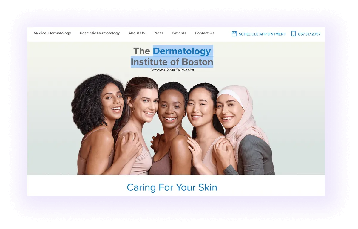 example of a local keyword used in a local dermatology website