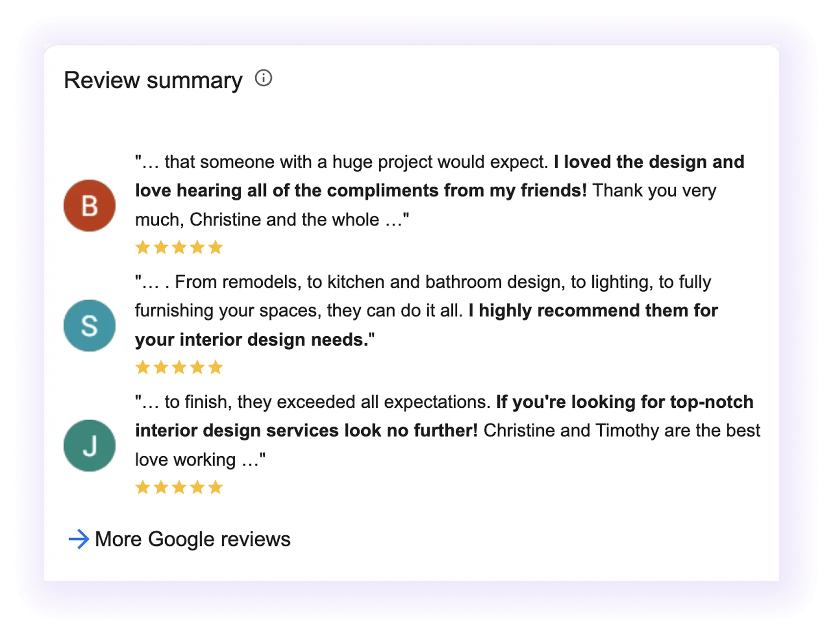 Google Reviews for Interior Design SEO