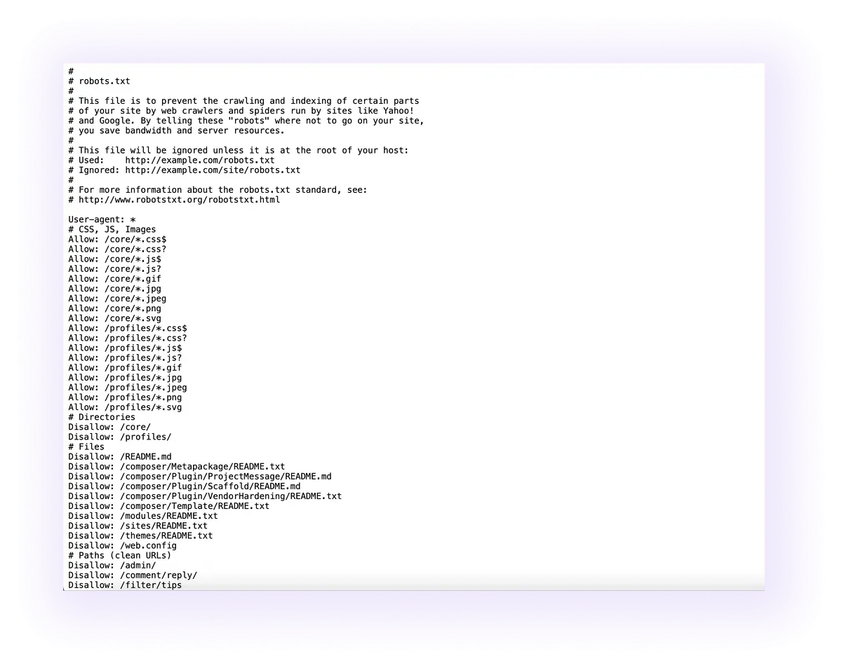 robots.txt example of a healthcare company website