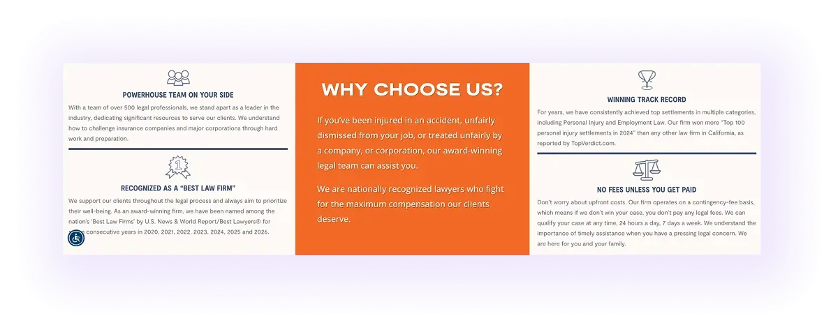 value proposition block on a law firm website