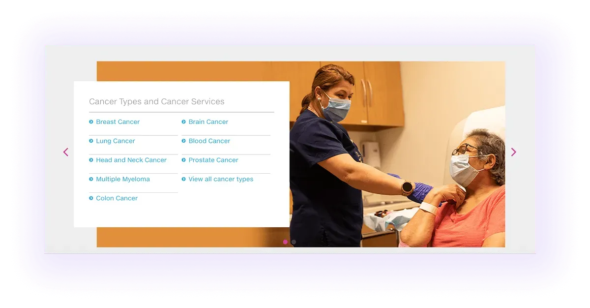 example of service-to-service linking section on a healthcare company website