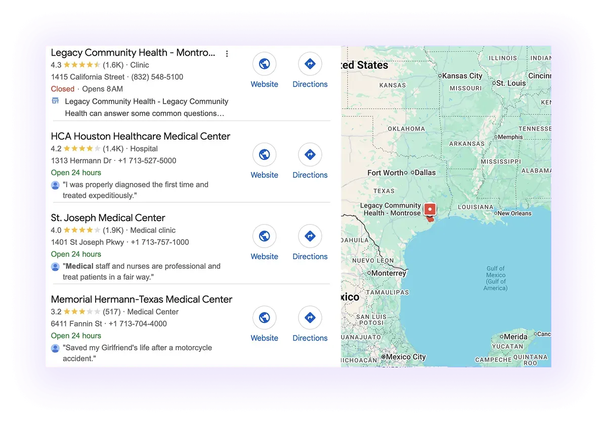 healthcare companies' Google Business Profiles showing up on Google Maps