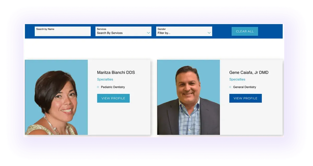 example of a page for dentists on a dental website